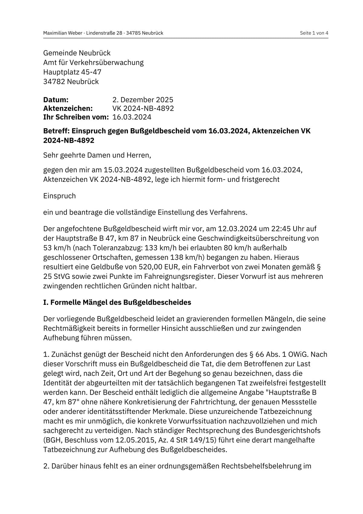 GegenBrief generiertes Schreiben